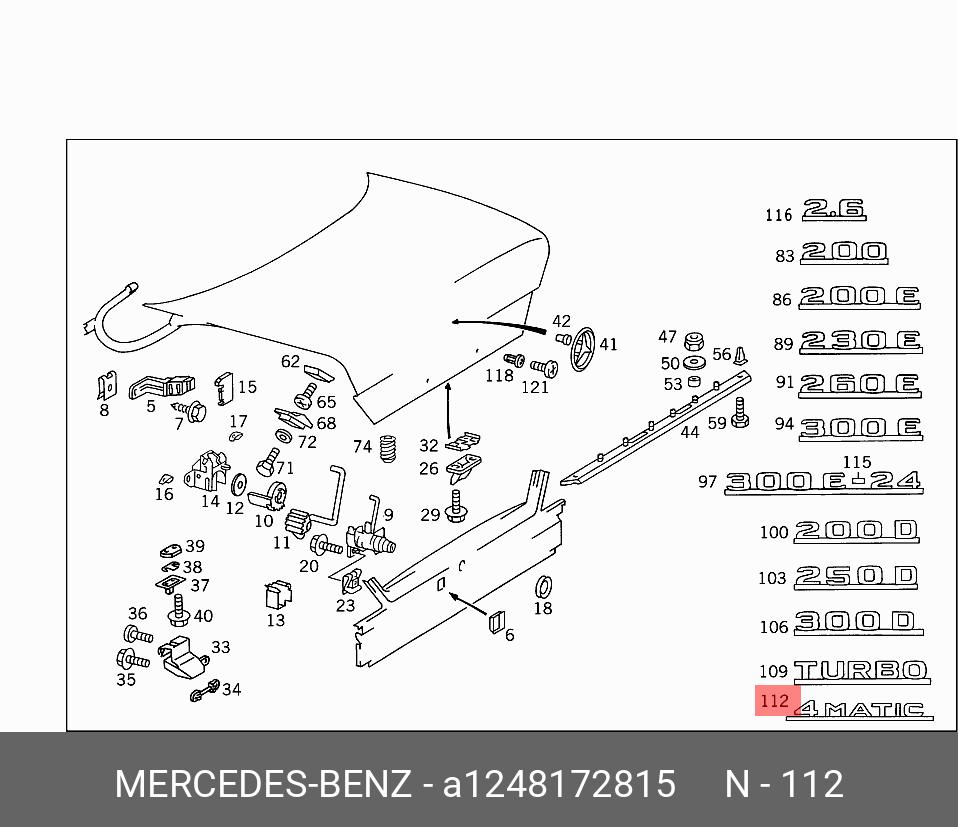 Genuine Mercedes-Benz W124 4 Matic  Rear trunk badge logo emblem A1248172815