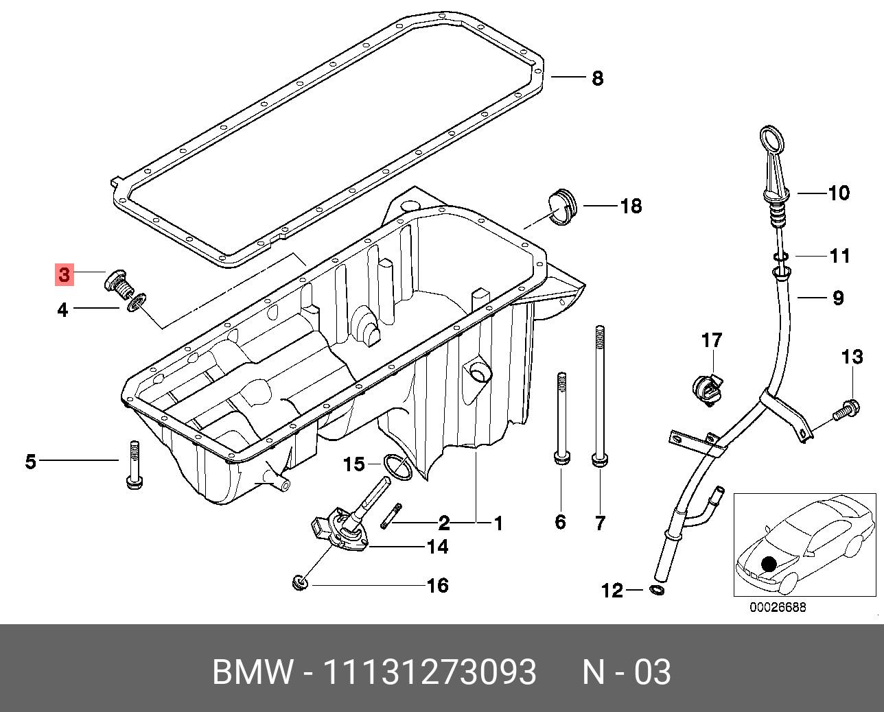 Пробка сливная поддона двигателя   BMW арт. 11131273093