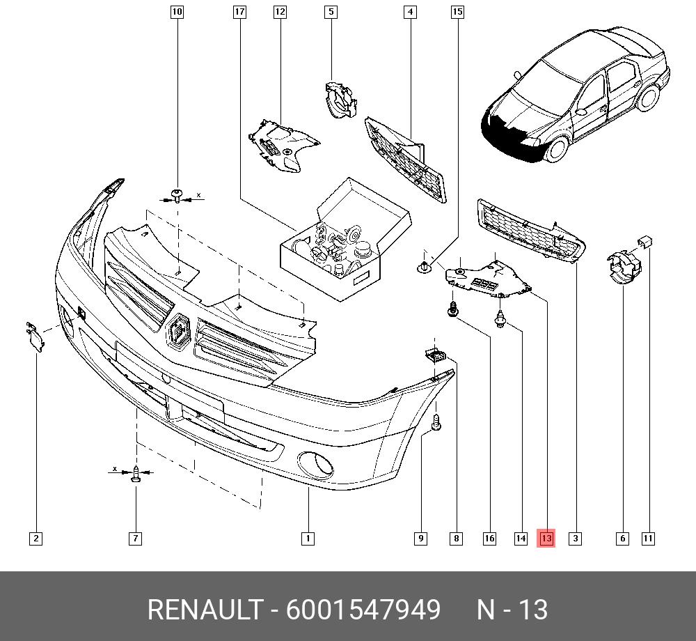 Схема переднего бампера рено дастер