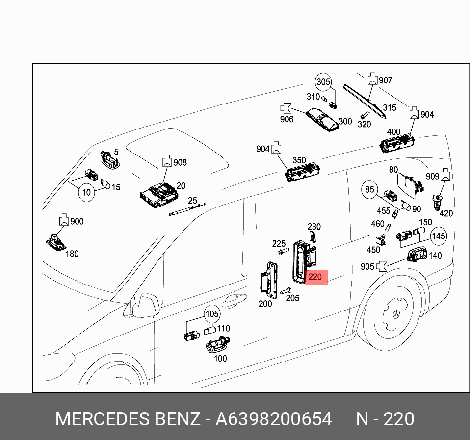 A 639 820 06 54 MERCEDES BENZ контактный выключатель (СДВИЖНАЯ ЛЕВАЯ ДВЕРЬ)