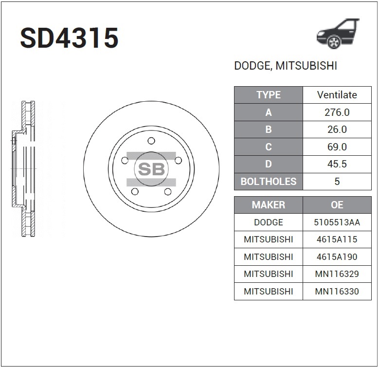 диск тормозной передний MITSUBISHI ASX 10-, LANCER 10 07- DODGE Caliber