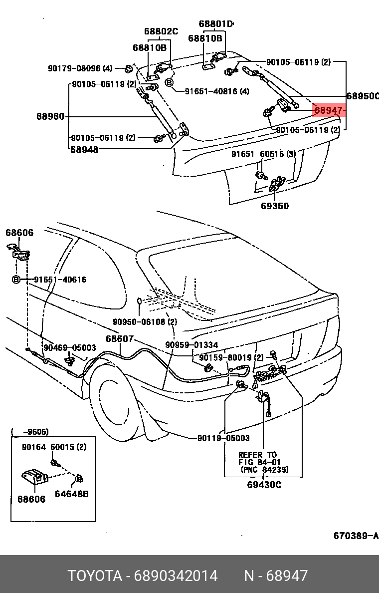 68903-42014 КРОНШТЕЙН АМОРТИЗАТОРА ДВЕРИ БАГАЖНИКА TOYOTA LEXUS купить,  цена в Екатеринбурге