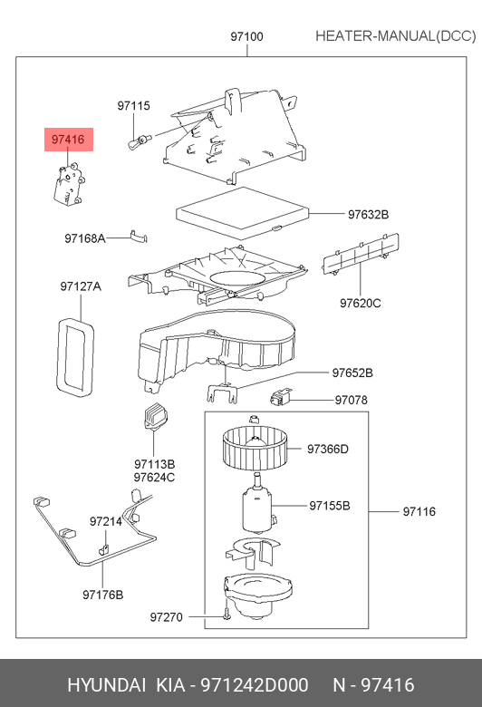  Привод заслонки отопителя салона (Hyundai,Kia) 971242d000