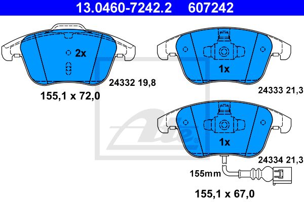 колодки тормозные передние (155,2*66,7) Audi Q3 11-, Seat Alhambra II 10-, VW Sharan II 10-, Tiguan 07-
