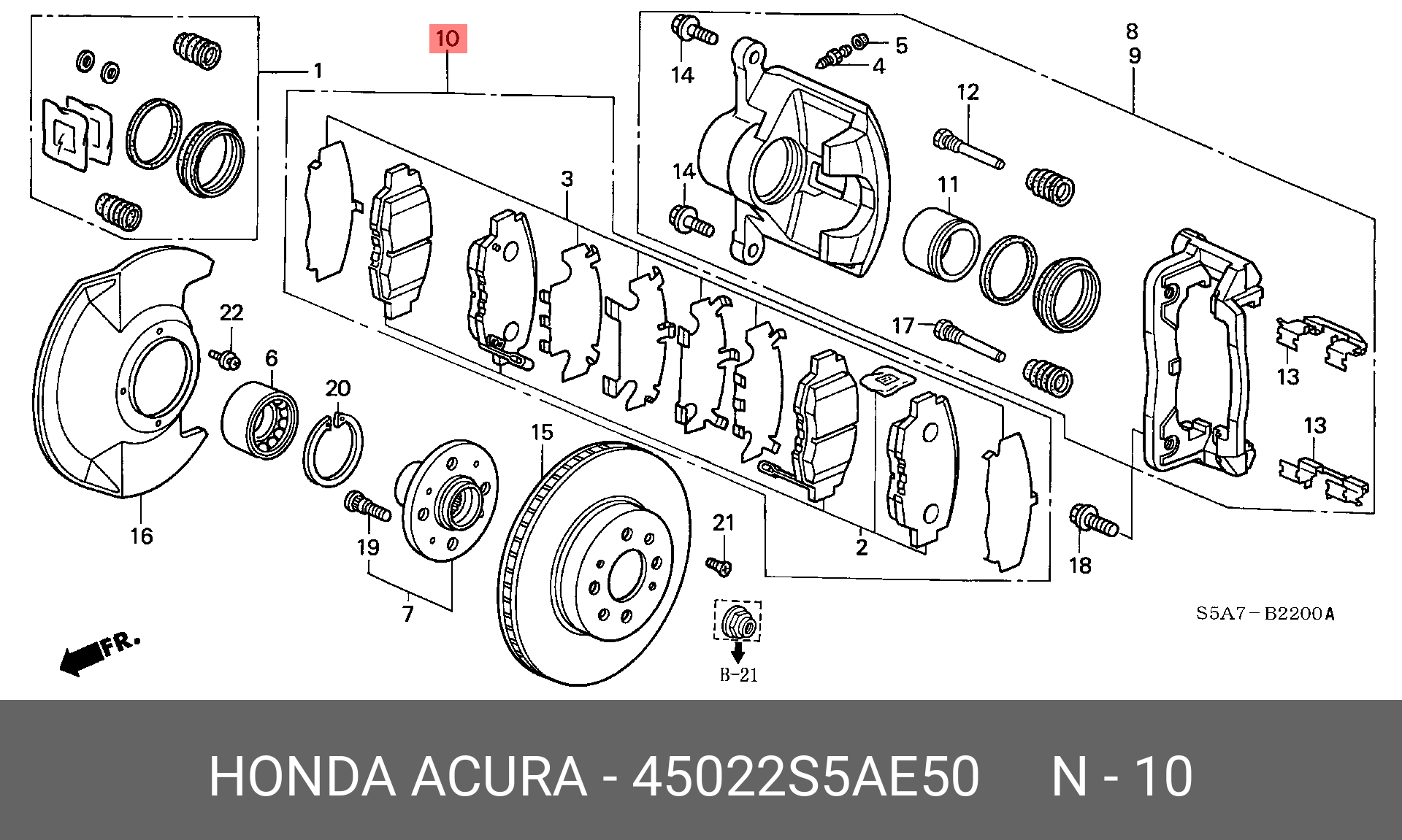 Колодки тормозные, комплект, передние   HONDA арт. 45022S5AE50