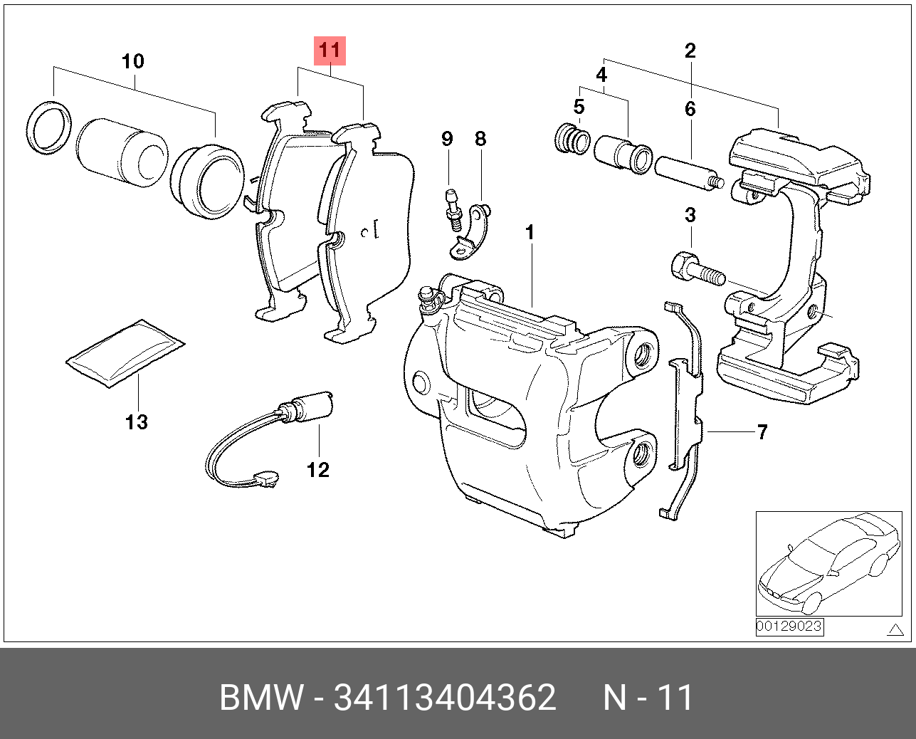 Колодки тормозные, комплект, передние   BMW арт. 34113404362