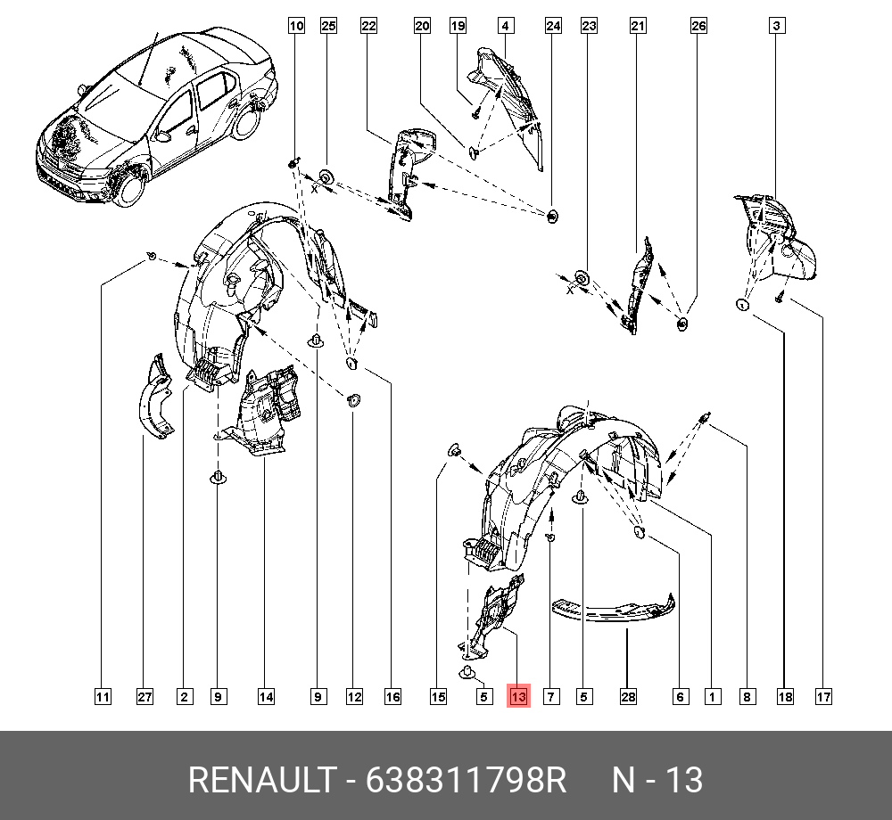 Номер запчасти рено. Крепление переднего подкрылка Рено Логан 1. Крепеж переднего подкрылка Рено Логан 2.
