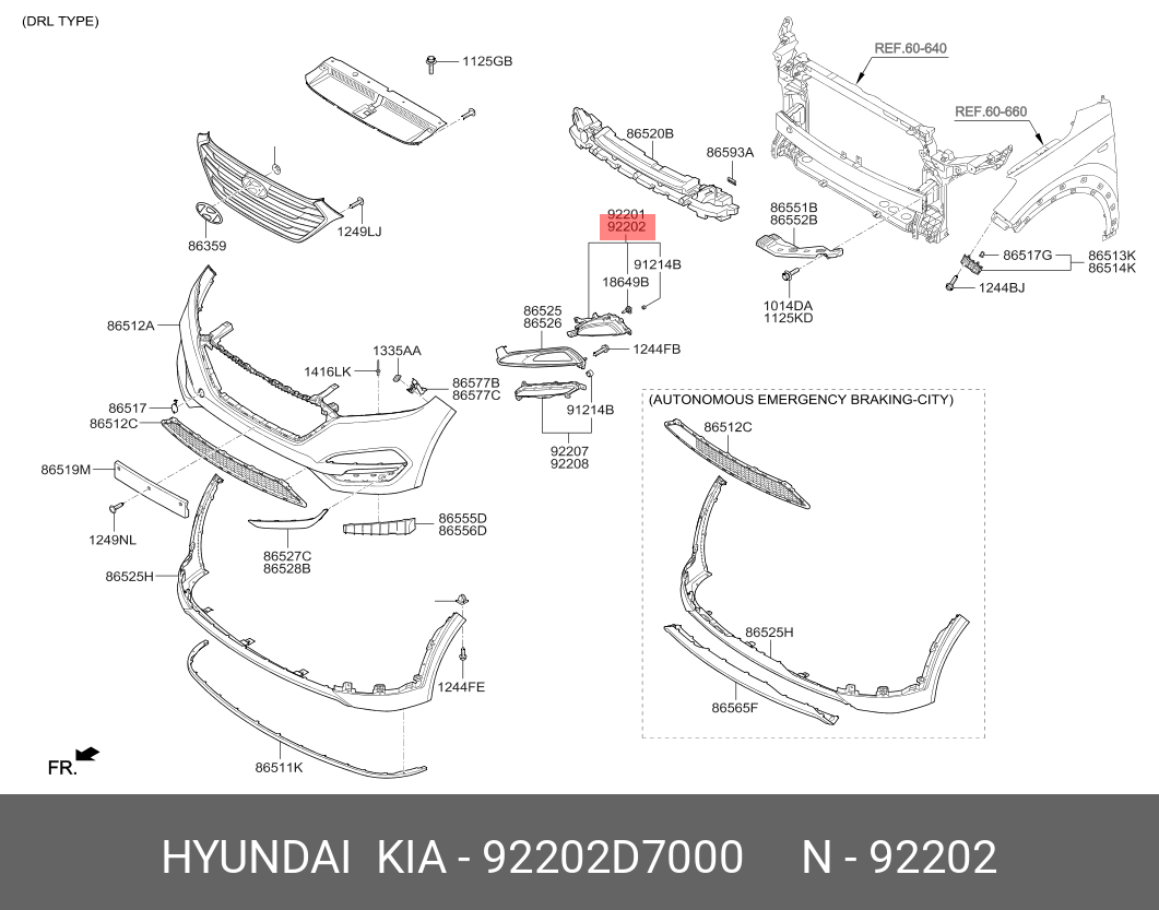 92202D7000 HYUNDAI-KIA Фара противотуманная правая Hyundai: Tucson II 2015-
