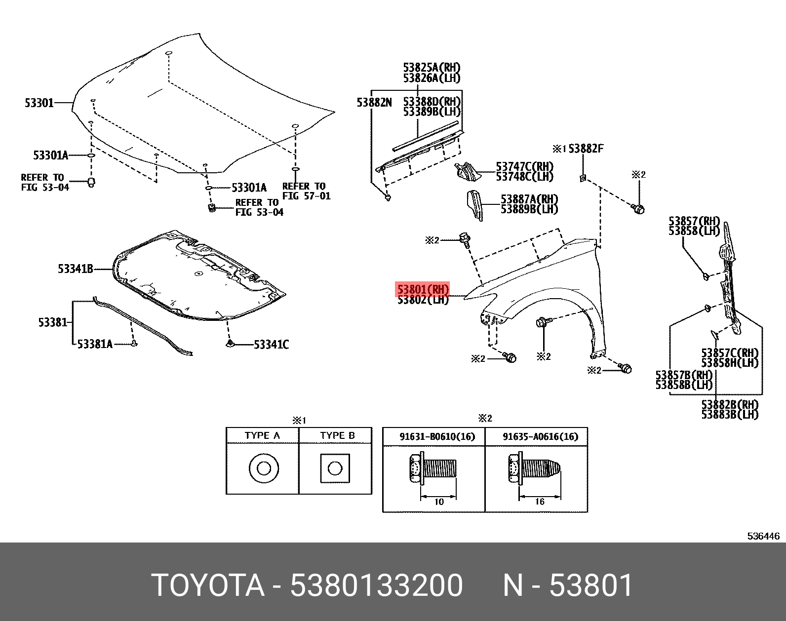 Toyota CAMRY 18-20 FENDER RH - 53801-33200