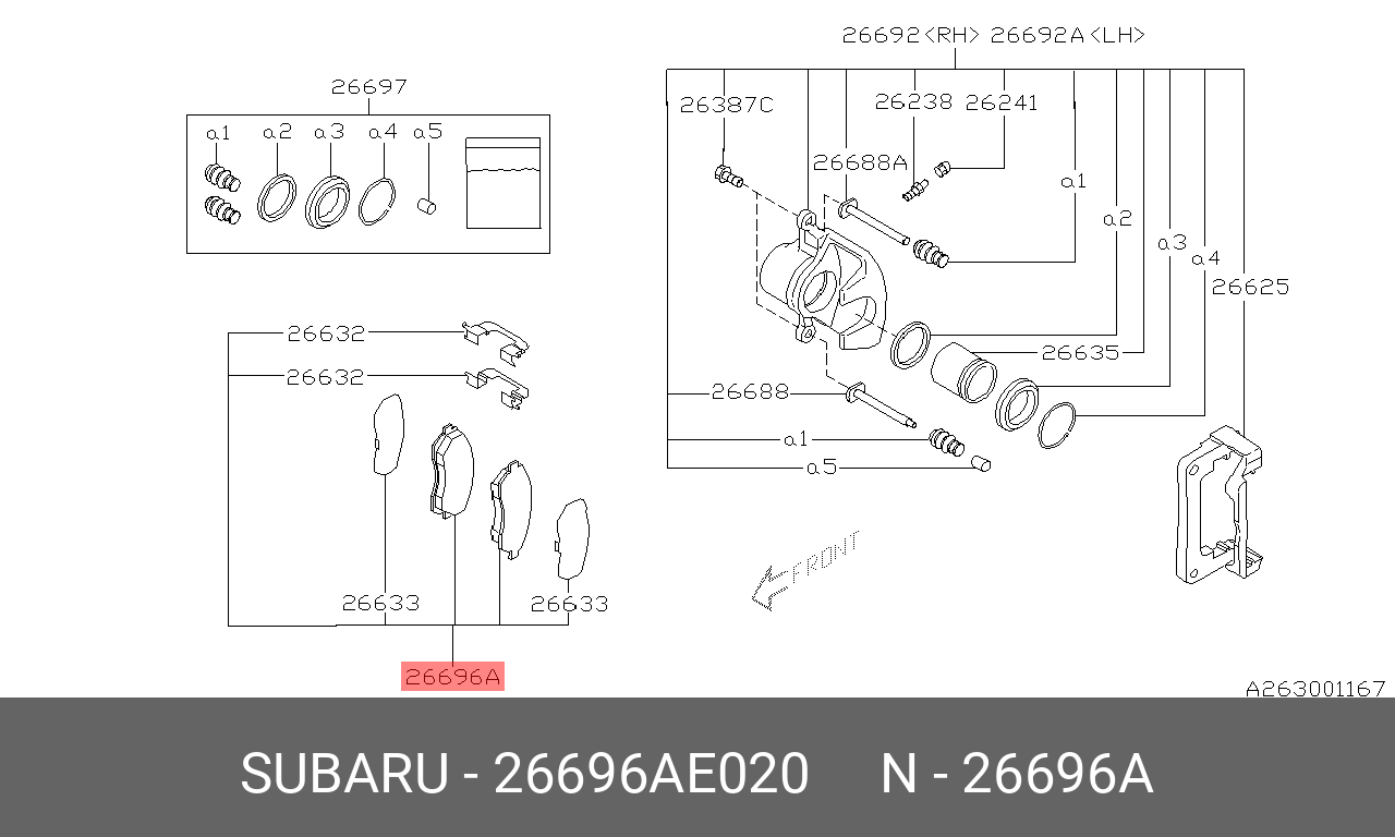 Колодки тормозные, комплект, задние дисковые   SUBARU арт. 26696AE020