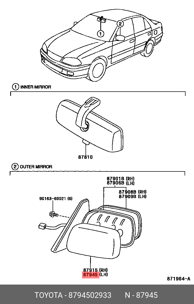 87945-02933 Накладка наружного зеркала TOYOTA LEXUS купить, цена в  Челябинске