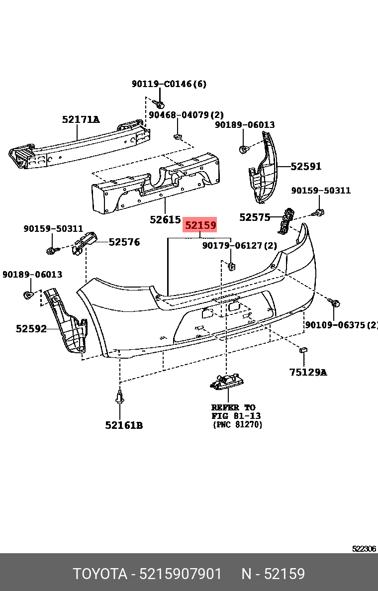 5259207010 Toyota AVALON 13-18 BUMPER REAR - 52159-07901 | Spare Parts Shop ...