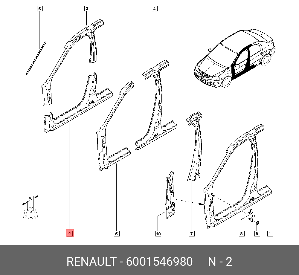 6001546980 RENAULT ПОРОГ КУЗОВА ЛЕВ