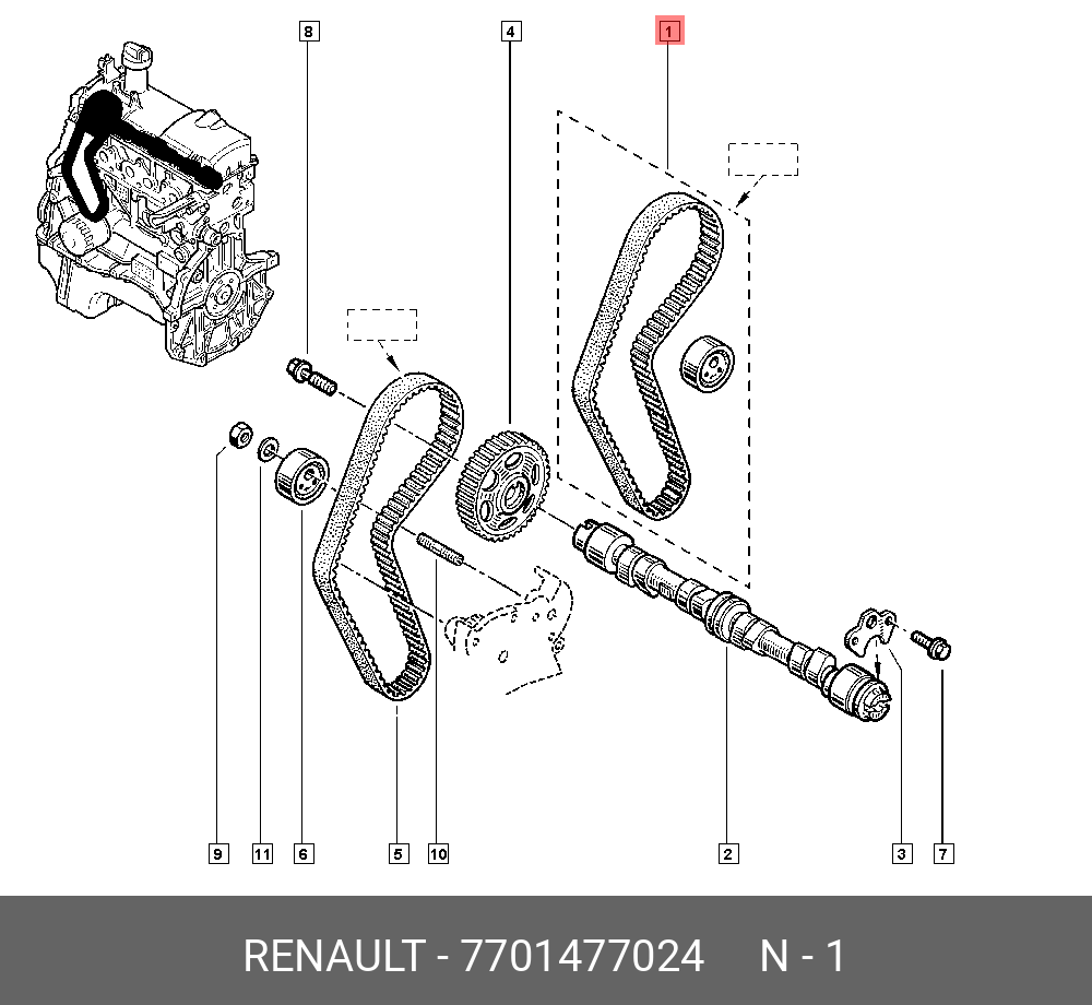 Ремкомплект ГРМ (Renault) 7701477024