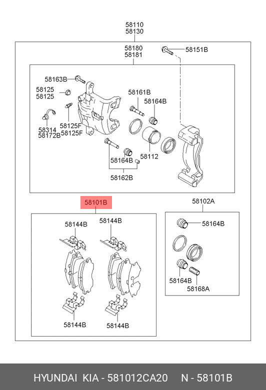 Колодки тормозные, комплект, передние   HYUNDAI/KIA арт. 581012CA20