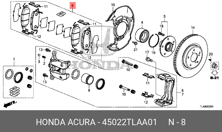 Колодки тормозные, комплект, передние   HONDA арт. 45022-TLA-A01