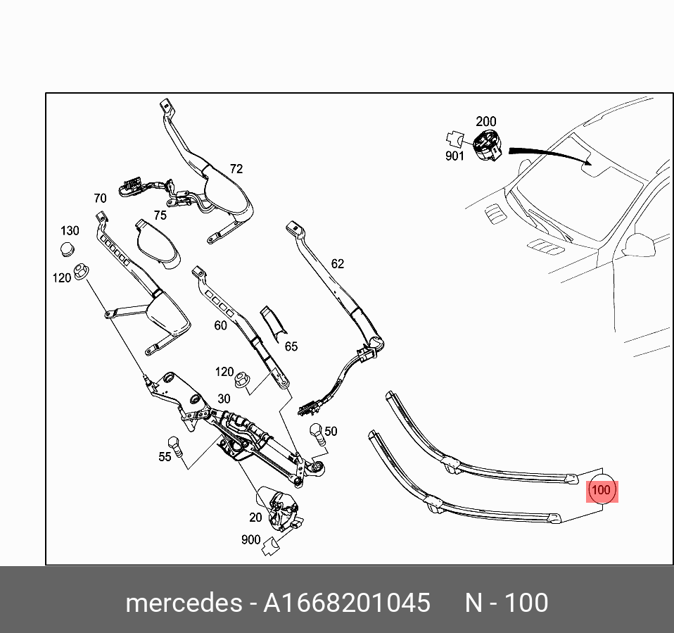 Щётки стеклоочистителя, комплект, передние   Mercedes-Benz арт. A1668201045