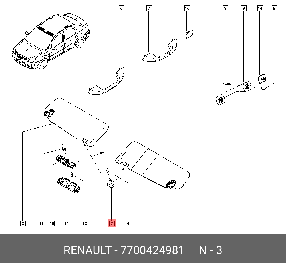 7700424981 Держатель солнцезащитного козырька RENAULT купить, цена в  Челябинске