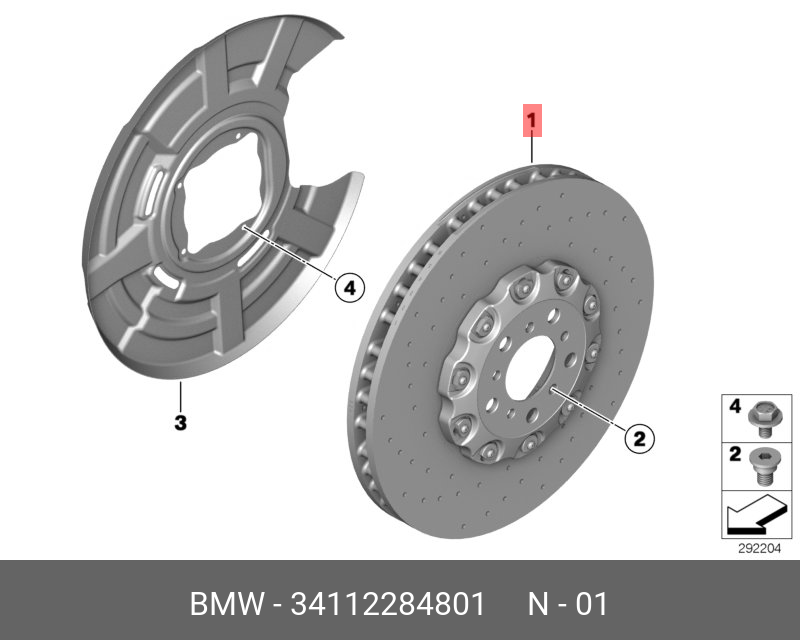 Диск тормозной, передний левый, керамический   BMW арт. 34112284801