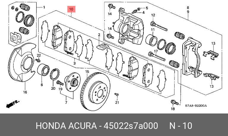 Колодки тормозные, комплект, передние   HONDA арт. 45022S7A000