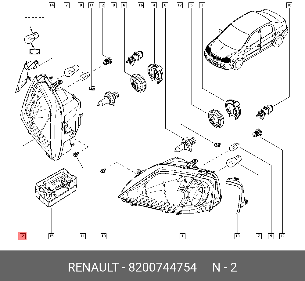 8200744754 RENAULT Фара прав Facelift DACIA: LOGAN 1.2-1.6/1.5dCi