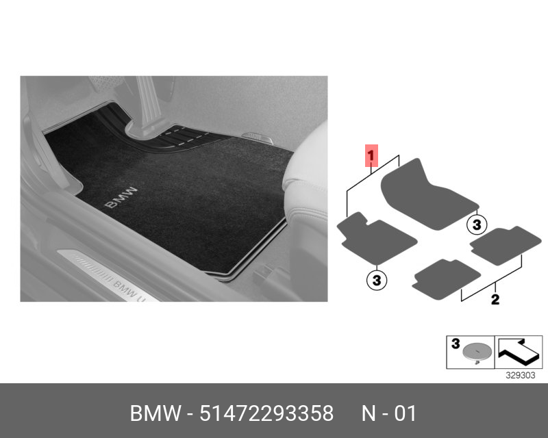 BMW Genuine Tailored Textile Front Floor Mats Sport F30/F31 3 Series 51472293358