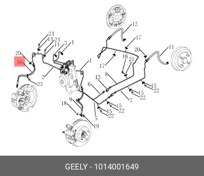 Шланг тормозной системы передний правый Geely MK/MK Cross