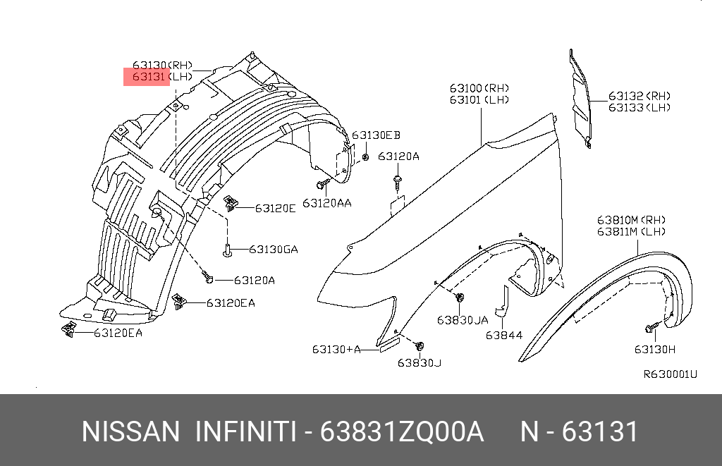 Nissan ARMADA 08 15 INNER FENDER LH 63831 ZQ00A Spare Parts