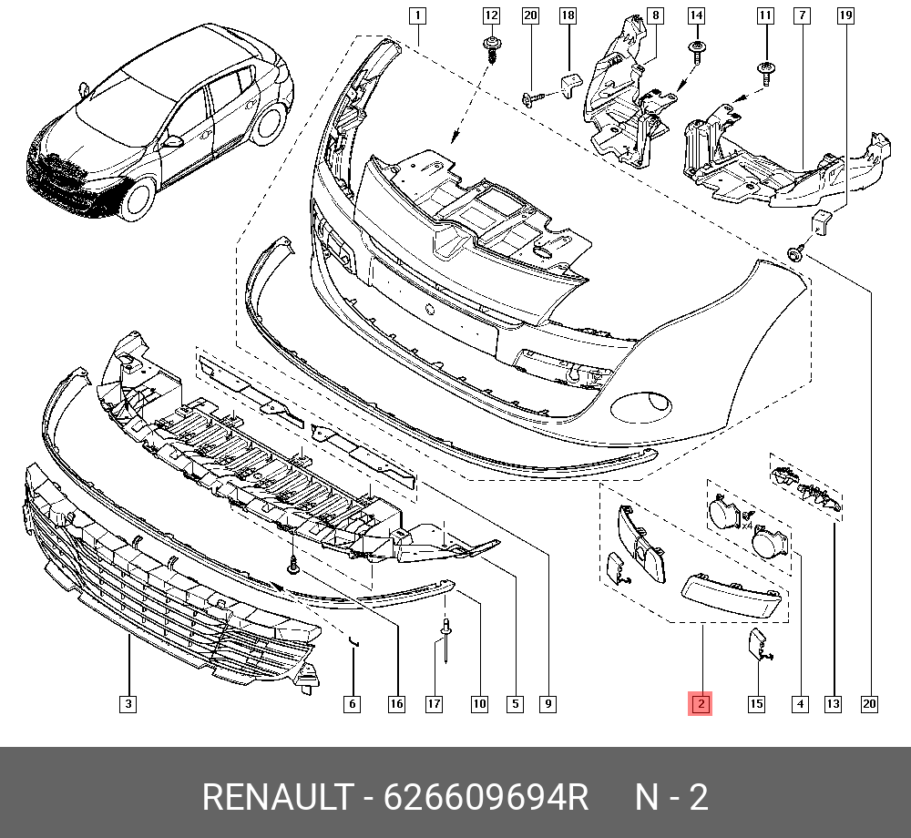 Схема переднего бампера рено флюенс