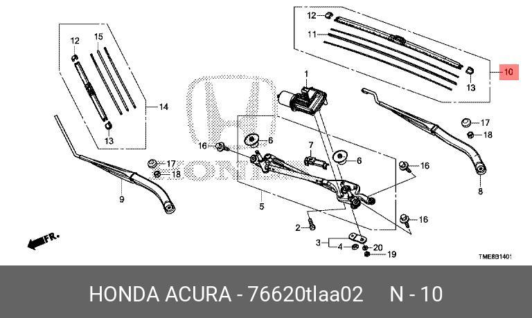 Щётка стеклоочистителя, передняя левая   HONDA арт. 76620-TLA-A02