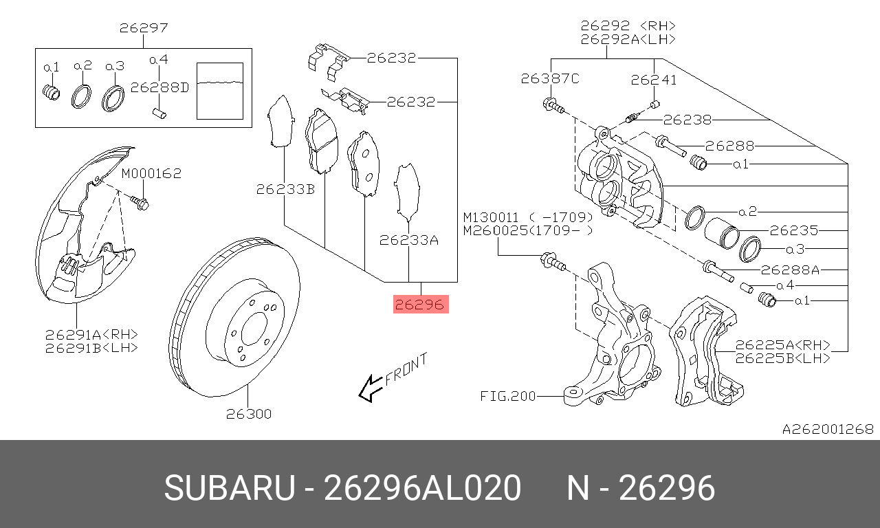Колодки тормозные, комплект, передние   SUBARU арт. 26296AL020