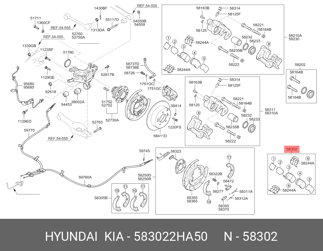 Колодки тормозные, комплект, задние   HYUNDAI/KIA арт. 583022HA50