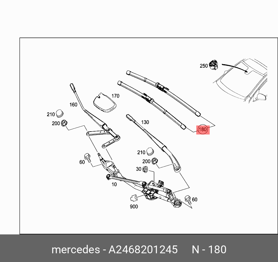 Щётки стеклоочистителя, комплект, передние   Mercedes-Benz арт. A2468201245