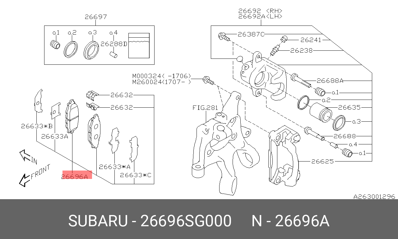 Колодки тормозные, комплект, задние   SUBARU арт. 26696SG000