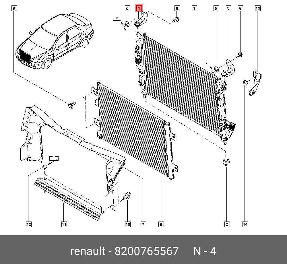  Кронштейн радиатора левый (Renault) 8200765567