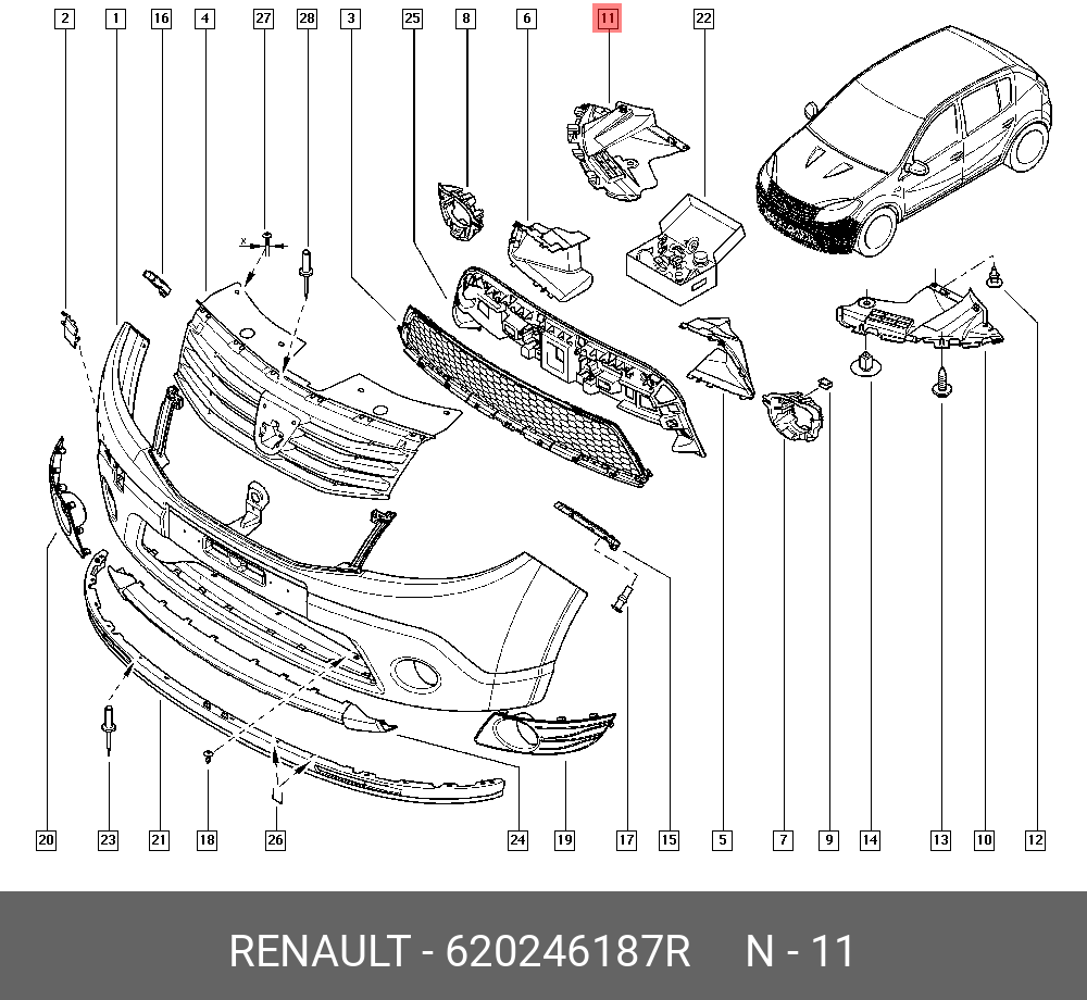 Защита - пыльник бампера передняя правая (Renault) 620246187R