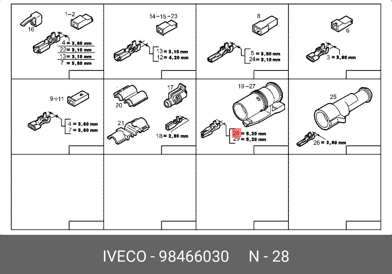 98466030 98466030* Контакт электрического разъема IVECO SEZ= 2,5 MMQ IVECO  купить, цена в Челябинске