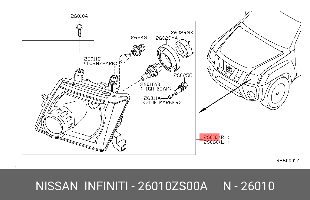 Nissan PATHFINDER 08-12 HEAD LAMP USA RH [2] - 26010-ZS00A | Spare