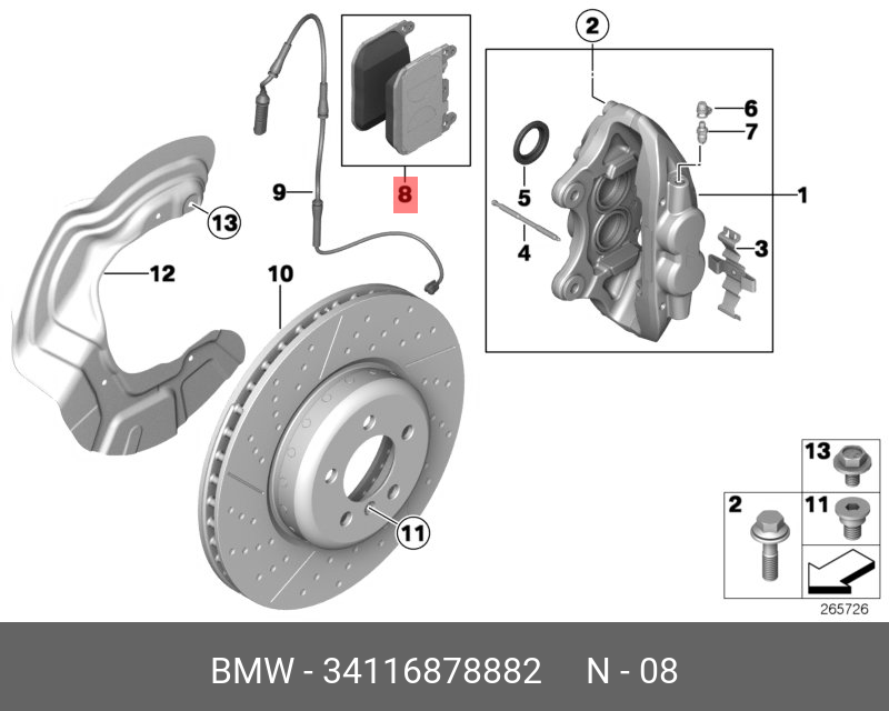 Колодки тормозные, комплект, передние   BMW арт. 34116878882