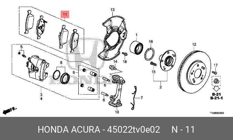 Колодки тормозные, комплект, передние   HONDA арт. 45022TV0E02