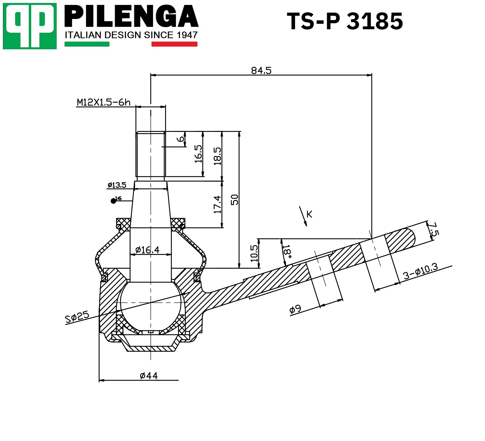 Размеры шаровых. Шаровая опора PILENGA TS-P 3185. PILENGA tsp3185 шаровая опора. Опора шаровая TS-P 3224 чертёж. Шаровая опора Нексия чертеж.