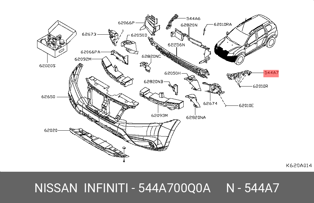  Кронштейн перднего бампера левый (Nissan) 544A700Q0A