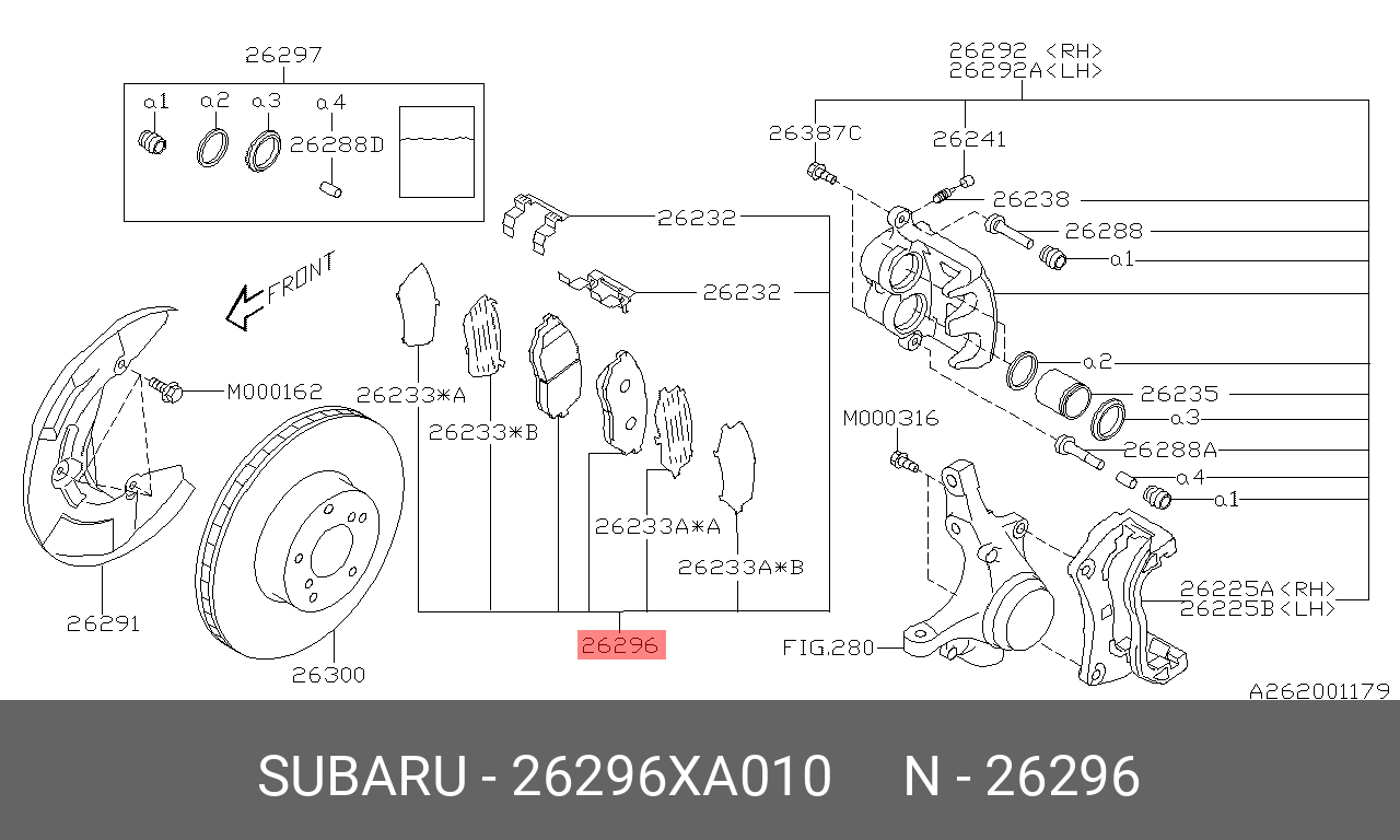 Колодки тормозные, комплект, передние   SUBARU арт. 26296XA010