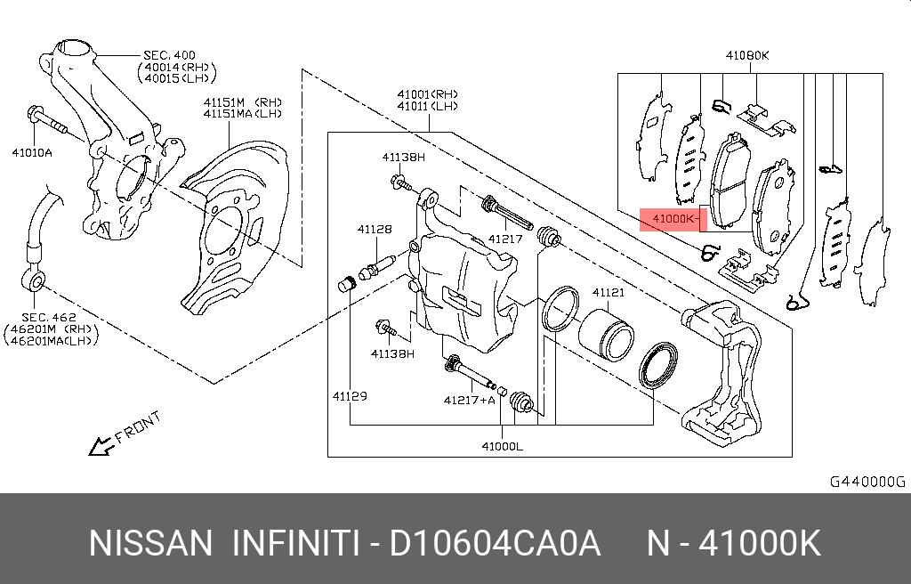 Колодки тормозные, комплект, передние   NISSAN арт. D10604CA0A