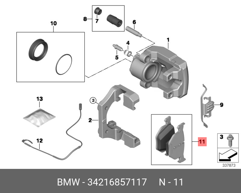 Колодки тормозные, комплект, задние   BMW арт. 34216857117