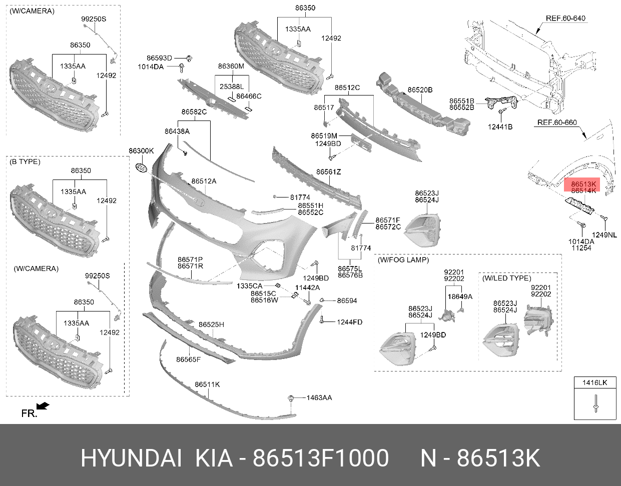  Кронштейн крепления бампера переднего левый (Hyundai,Kia) 86513F1000