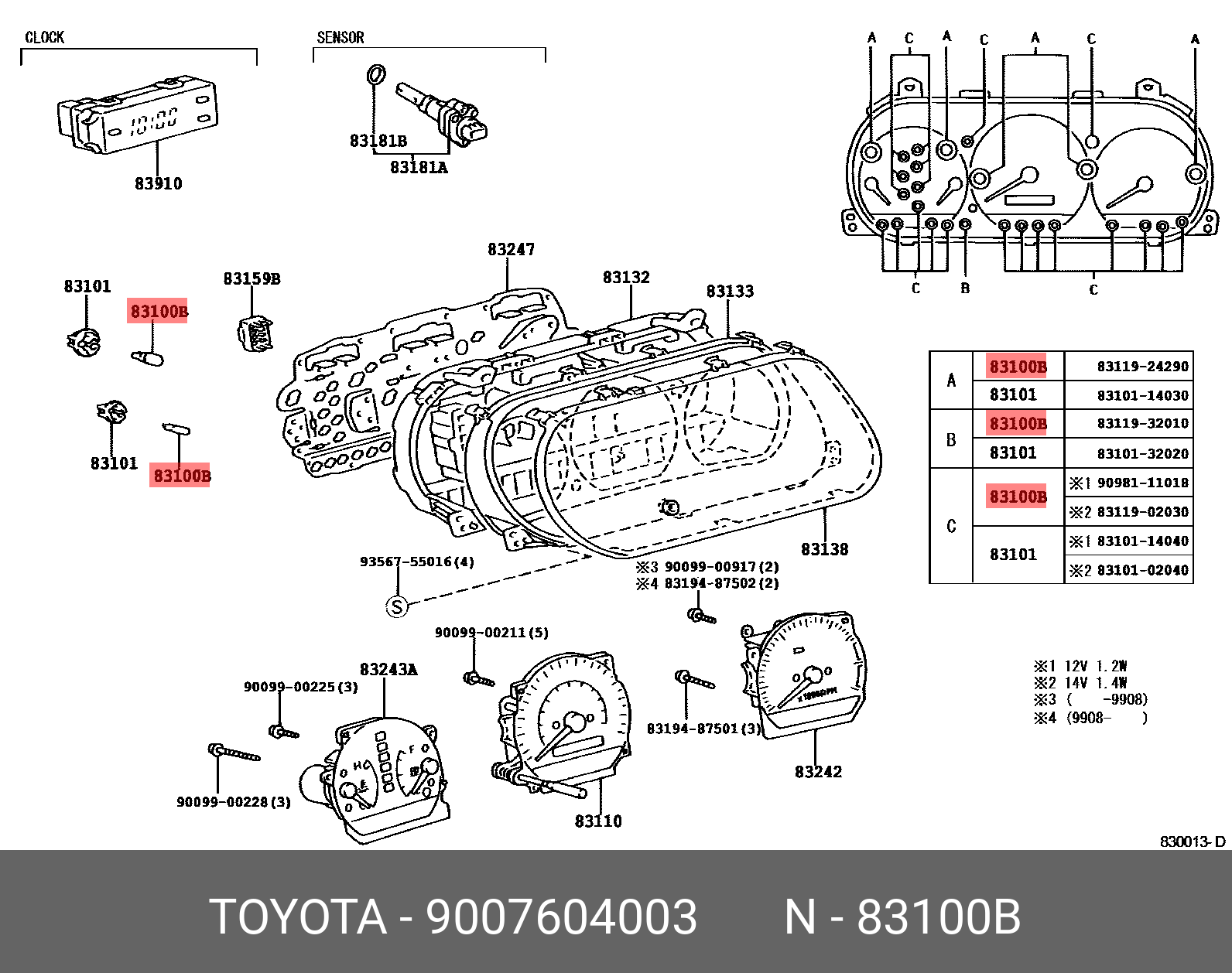 90076-04003 Лампа подсветки приборов TOYOTA 4RUNNER 98-/LAND CRUISER 98-  (12V 1.12W SOCKET) TOYOTA LEXUS купить, цена в Челябинске