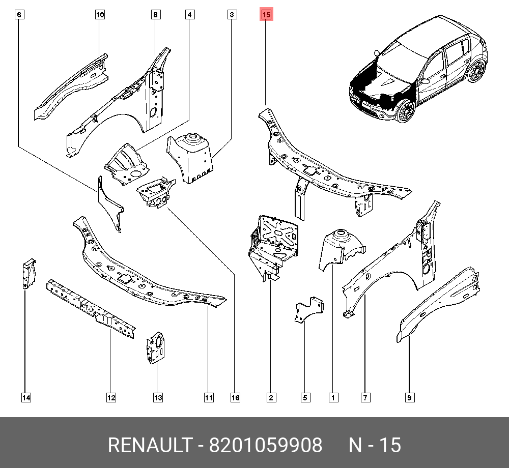 8201059908 RENAULT Панель крепления радиатора