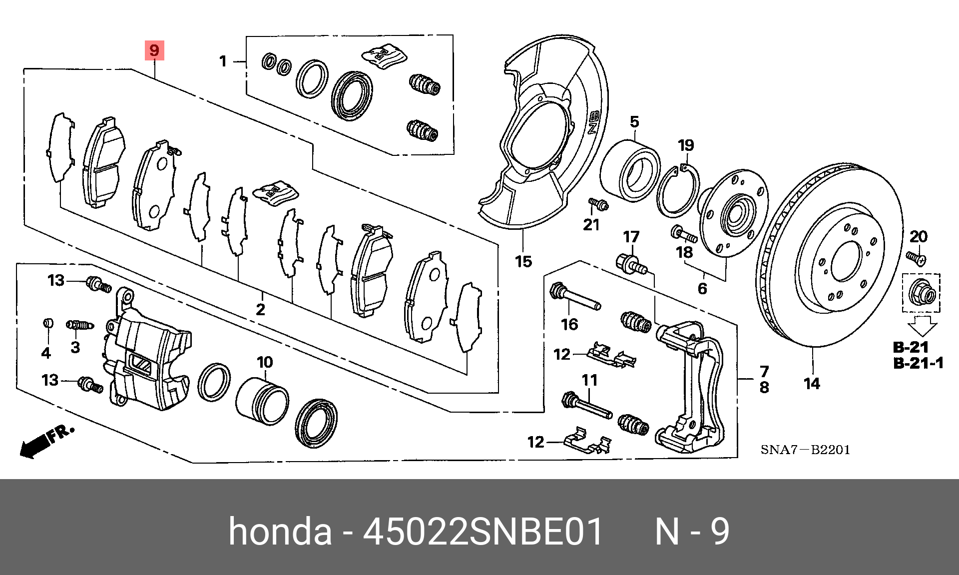 Колодки тормозные, комплект, передние   HONDA арт. 45022SNBE01