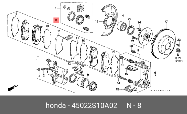 Колодки тормозные, комплект, передние   HONDA арт. 45022S10A02